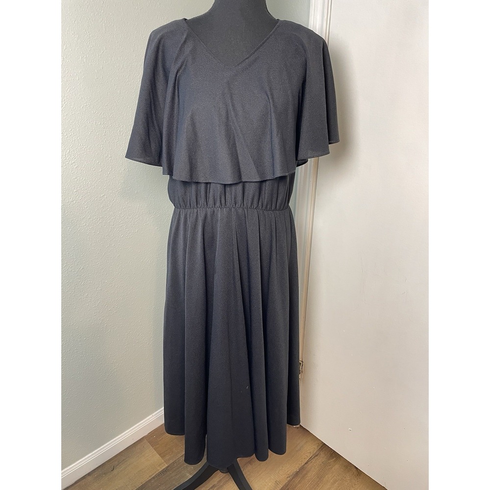 Vintage Disco Black Drape‎ Top Dress 70's Anthony Richards Size 12 Retro
